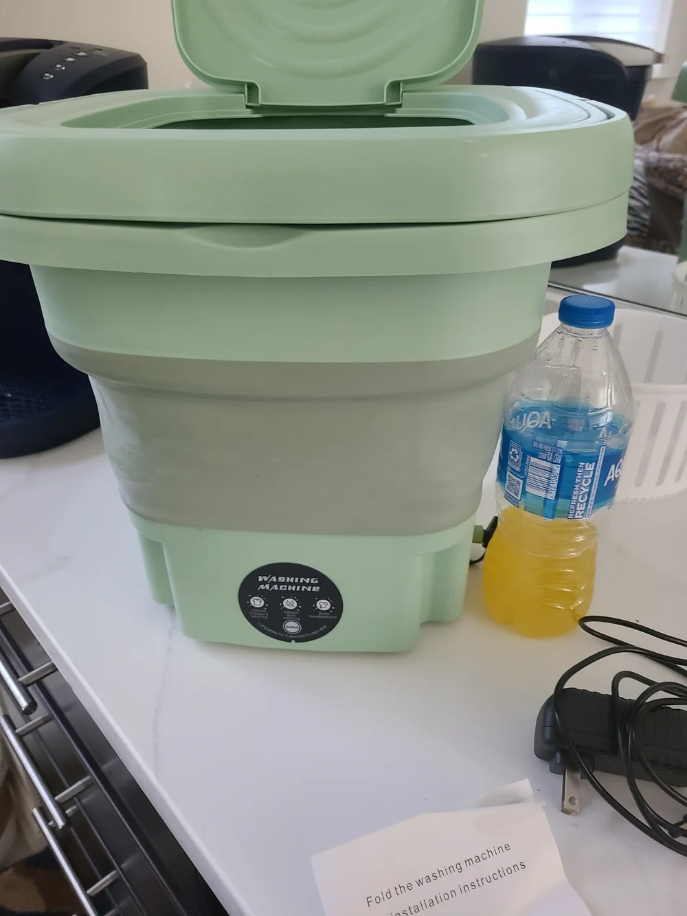 Compact Foldable Washing Machine in Mint Green - Portable Laundry Tub